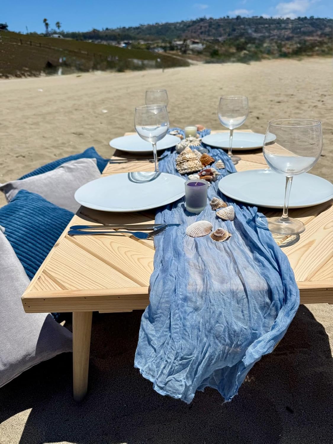 Portable Folding Wooden Picnic Table – Low Pine Table for Beach, Camping & Outdoor Events (Handmade)