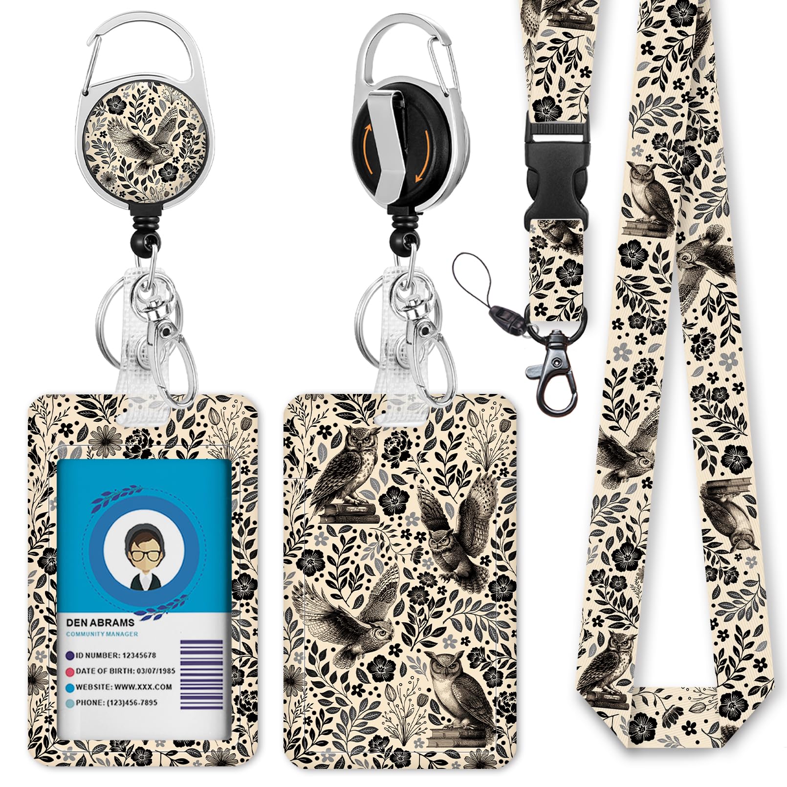 Giancomics Flower Lanyard ID Card Holder Book Badge Holder Retractable Reel Flower Teacher Lanyard with Key Chain Keychain Carabiner Name Tag