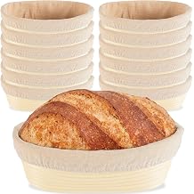 12 Pack Banneton Bread Proofing Basket 10 Inch Oval Rattan Banneton Baskets with Linen Liner Cloth Sourdough Basket Dough Proofing Basket for Professional & Home Sourdough Bread Baking