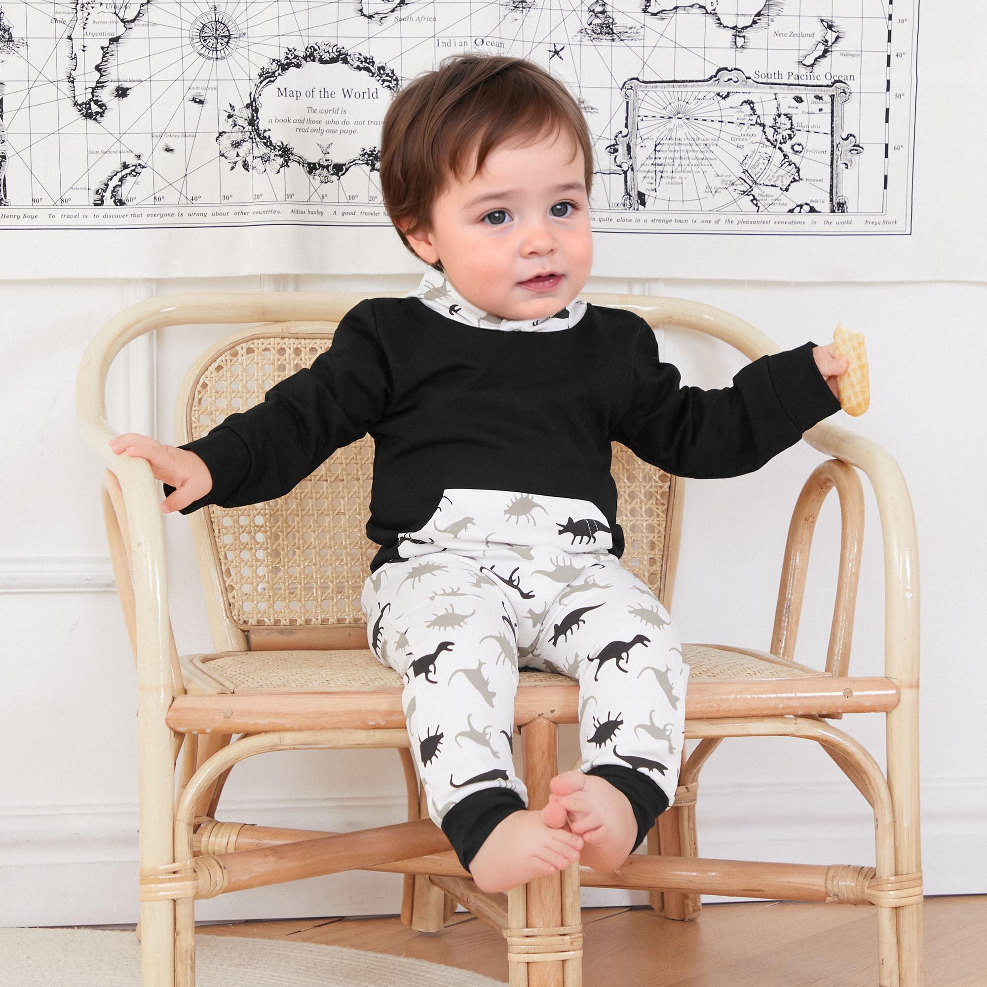 Ursobutegl Toddler Baby Boys Dinosaur Outfits Animal Hoodie Long Sleeve Sweatshirt Tops Jogger Pants Fall Winter Clothes Set (Black, 6-12 Months)