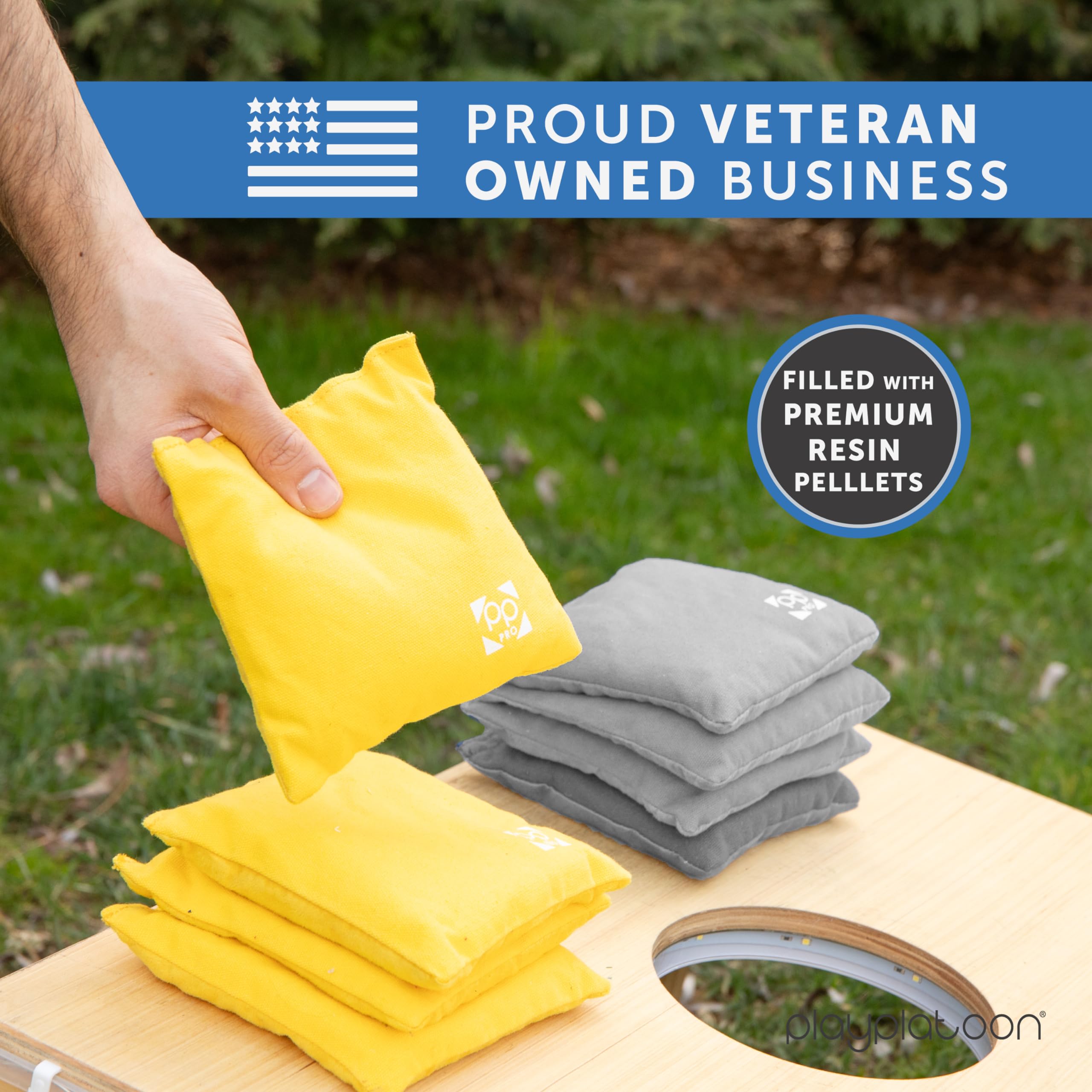 Cornhole Bags Professionali - Set di 8 Pezzi, resistenti alle intemperie, double face, lato appiccicoso/lato di perdite per gioco Pro foro di mais