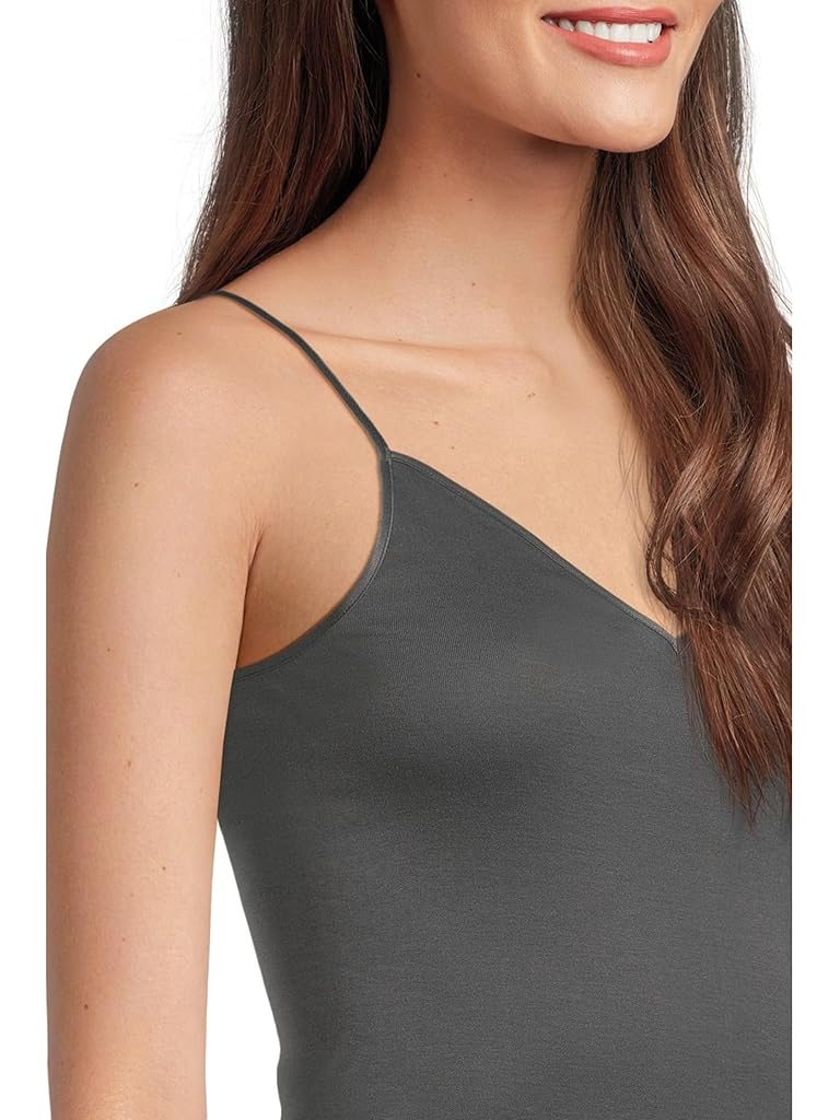 Black Hanro Cotton Seamless V-Neck Spaghetti Camisole