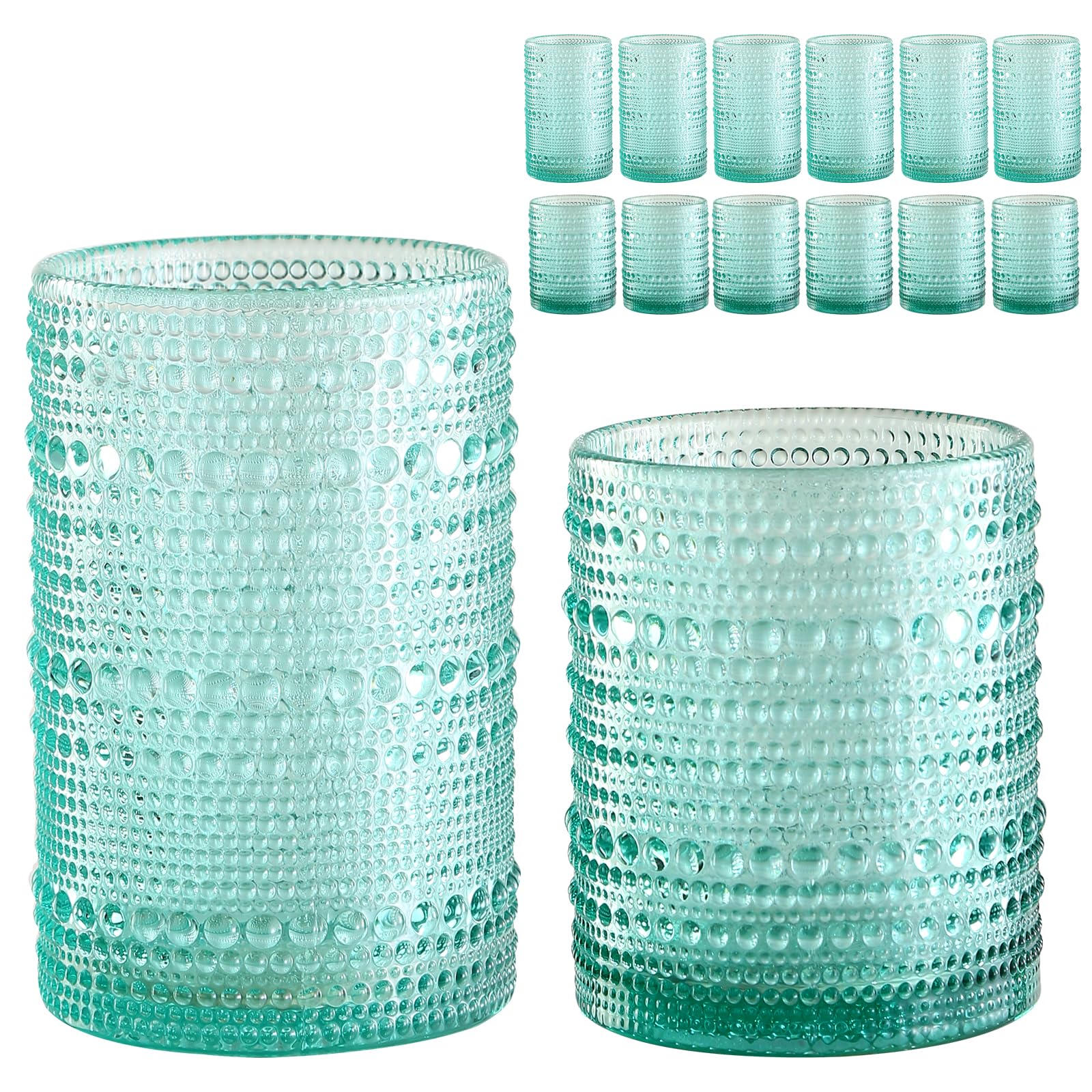 ZMOWIPDL Drinking Glasses Set of 12,Light Blue 12oz &amp; 15oz Glass Cups