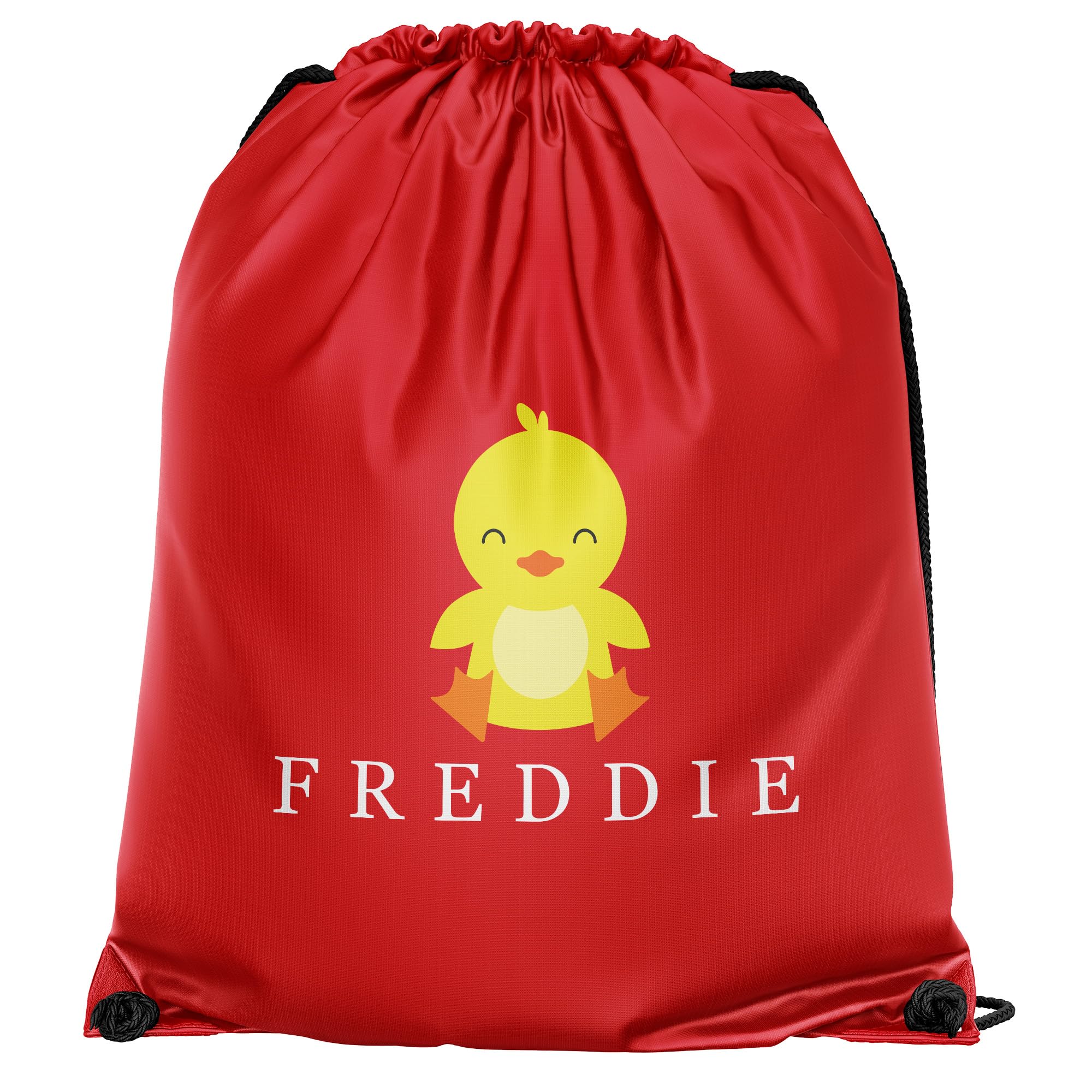 Personalised Duck Drawstring Bag Custom Name PE Gym Sports Kids Back To School Boys Girls Infants New Term, One Size, Red