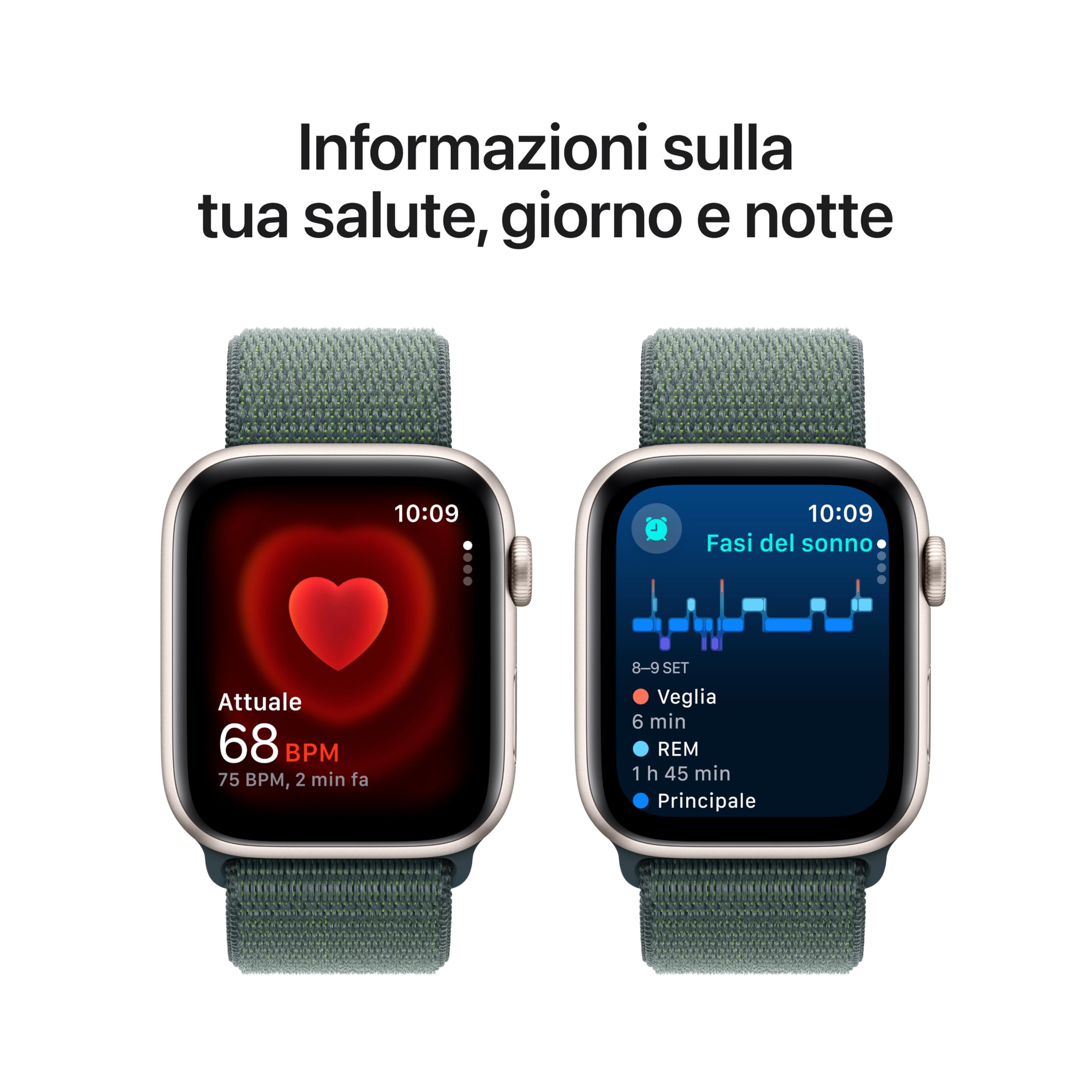 Apple Watch SE (2ª gen.) GPS + Cellular 44 mm Smartwatch con cassa in alluminio Galassia e cinturino Sport Loop Verde lago. Tracker per fitness e sonno, Rilevamento incidenti, Carbon Neutral