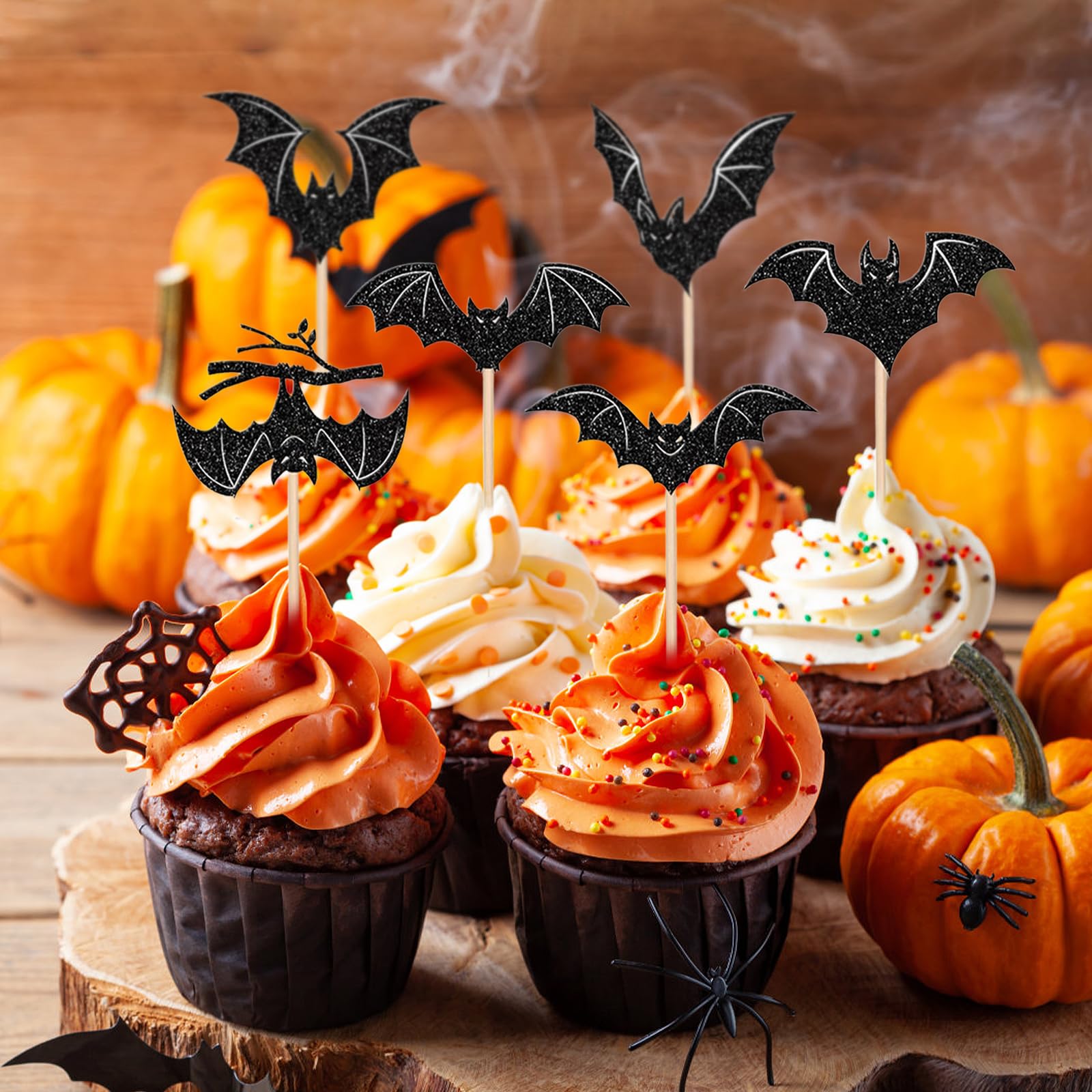 Lot De 30 Décorations Cupcakes Halloween - Toppers Corbeau Brillant, Papier Cartonné - Pour Gâteaux, Fêtes - 10