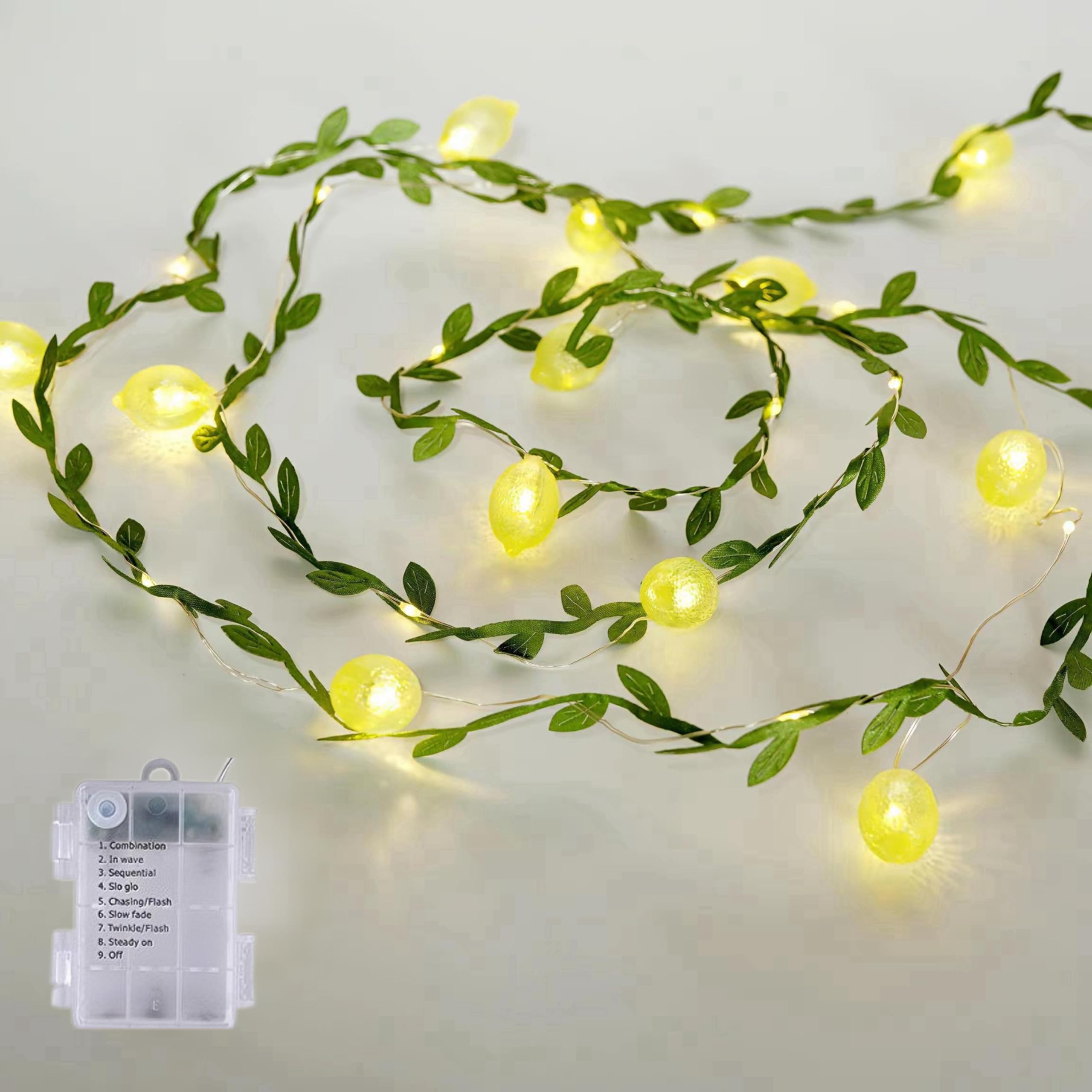 Photo 1 of Hoolight Lemon Decor String Lights Battery Operated Light String 10FT 30LEDs Lemon String Lights Leaves Fairy Lights for Bedroom Garden, Party, Wedding, Bistro, Waterproof Fairy Lights, (8mode)