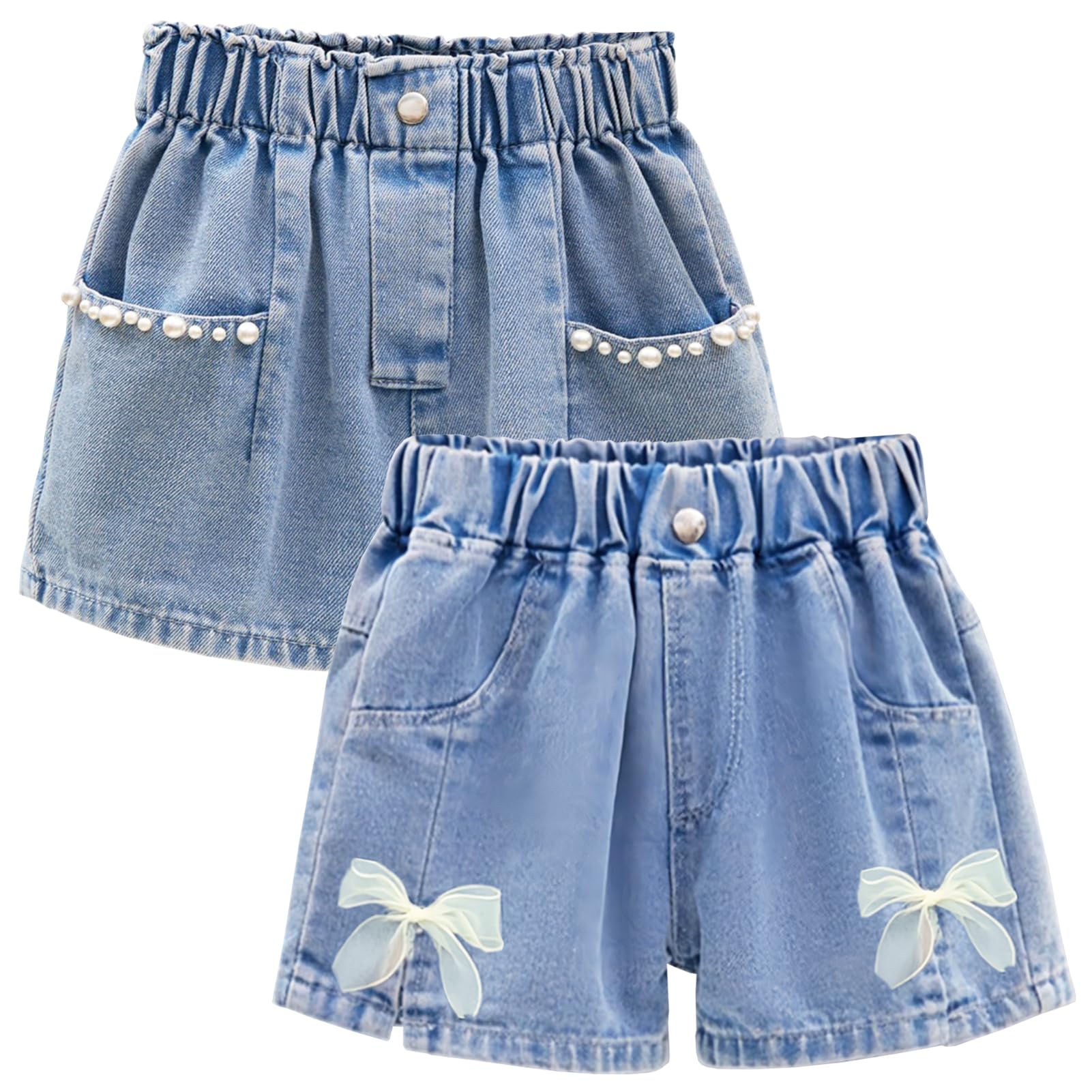 Kinder Mädchen Jeans Shorts Denim Kurze Hosen 2er-Pack Lässige Dünne Shorts für Sommer
