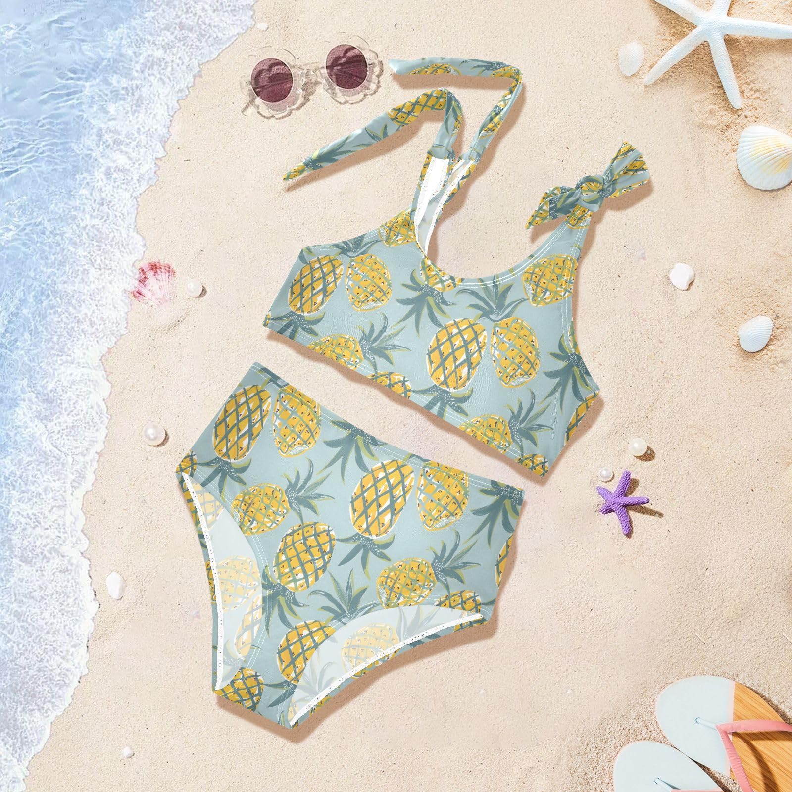 Girls Two Piece Tankini Swimsuits Pineapple Summer Bathing Suit Beach Swimwear Set, 5-6T