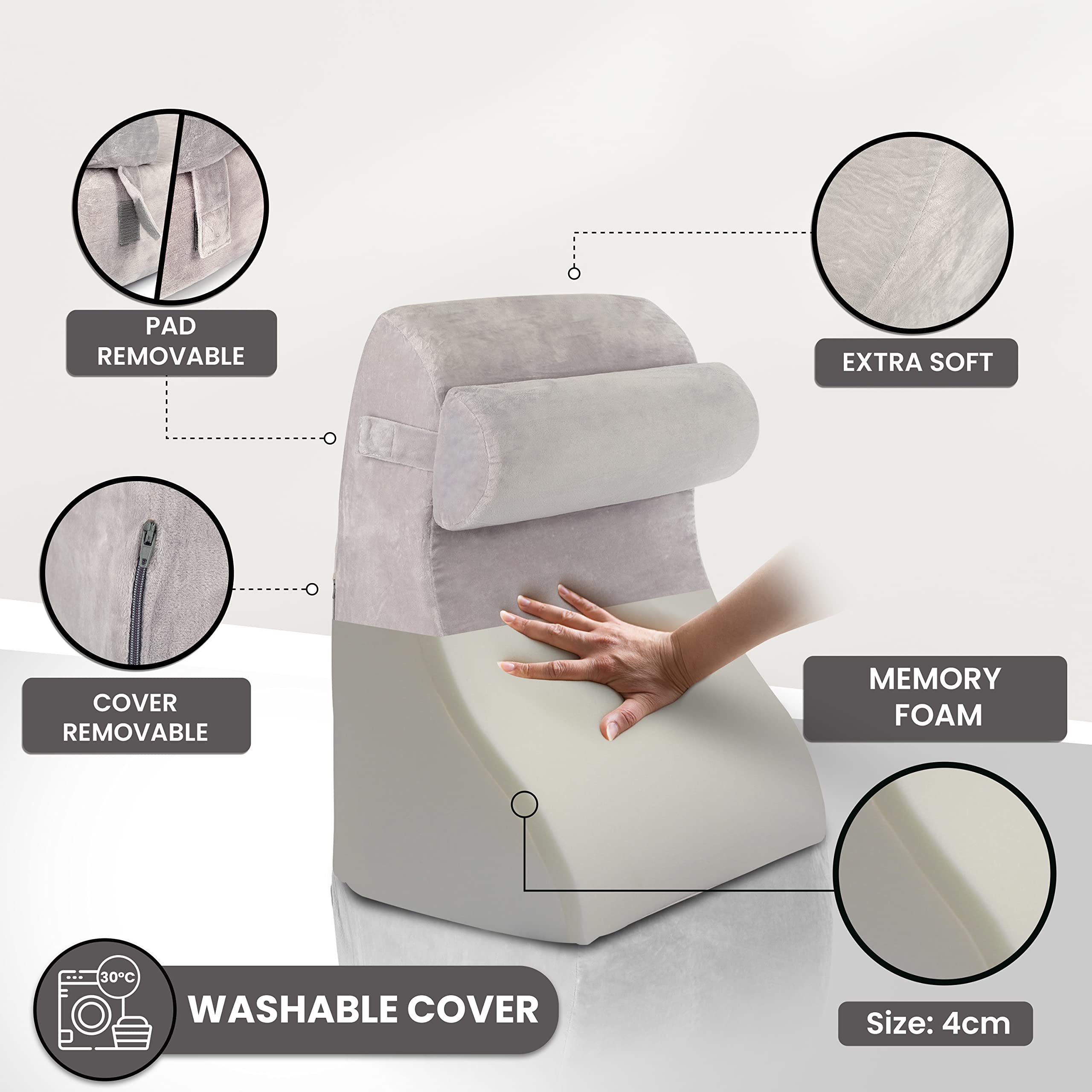 Poduszka do czytania i poduszka do czytania na łóżko i kanapę | Ergonomiczna poduszka antyrefluksowa dla dorosłych - poduszka pod plecy z możliwością prania poszewką i podparciem pleców i szyi