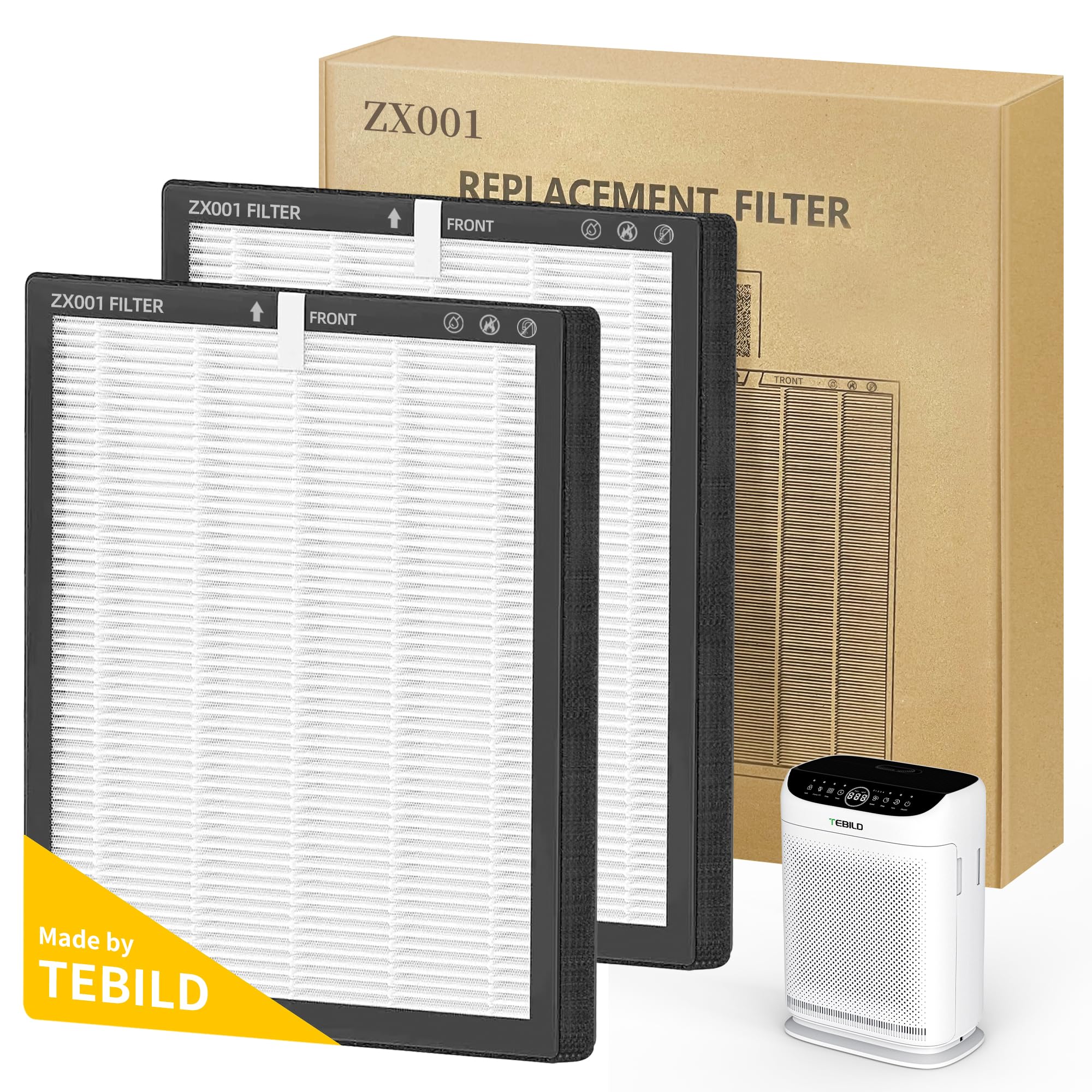 2 Pack ZX001 True HEPA Replacement Filter Compatible with TEBILD
