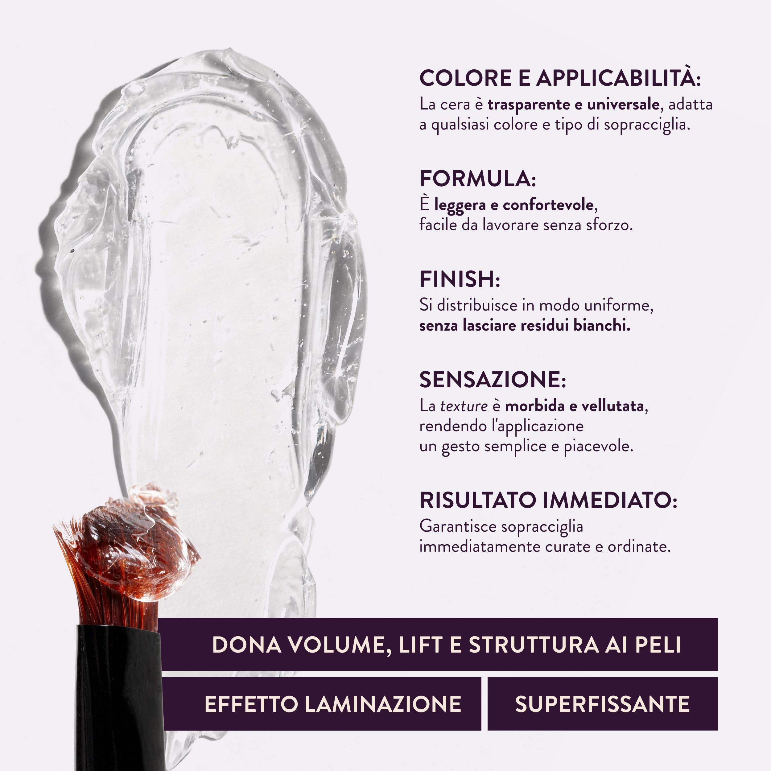 Rougj Cera Sopracciglia LA PECCHI - Fissante Sopracciglia Trasparente per Styling Naturale Effetto Laminazione con Acqua di Rosa - Brow Gel Pratico per Ritocchi Make up Veloci – Made in Italy
