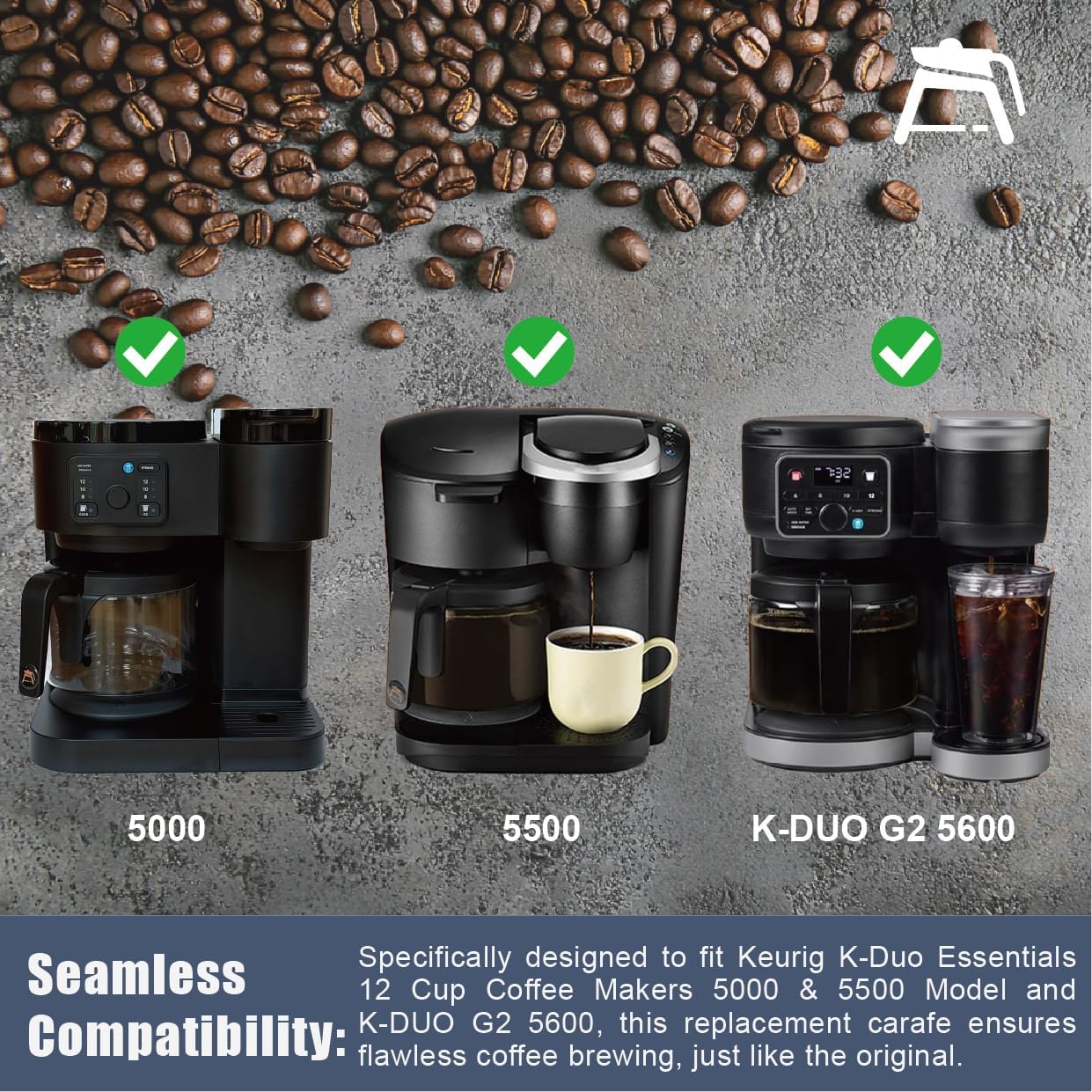Replacement for KEURIG K-DUO Essentials 5000 & 5500 12 Cups Glass Coffee Carafe (not Fit K-Duo 5100 Model), Fit with Keuirg coffee pot replacement