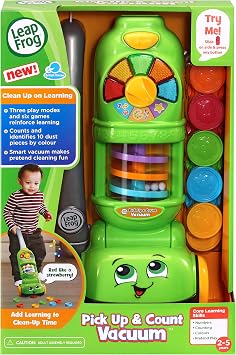 Leapfrog Pick Up & Count Vacuum, English | Smart vacuum teaches colours and counting through 6 learning games and active role-play with 10 dust pieces. Ages 2-5