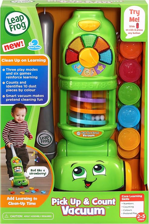 Leapfrog Pick Up & Count Vacuum, English | Smart vacuum teaches colours and counting through 6 learning games and active role-play with 10 dust pieces. Ages 2-5