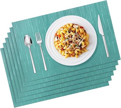 45x30cm Table Mats Set of 6, Non-Slip Heat Resistant Place Mats, Waterproof Washable Dining Place Mats for Dining Room, Kitchen, Hotel (Blue)
