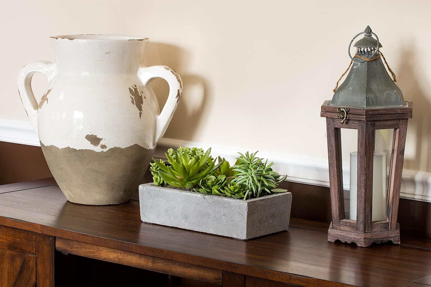 Decorative Outdoor Tabletop Succulent Ensemble in Cement Planter