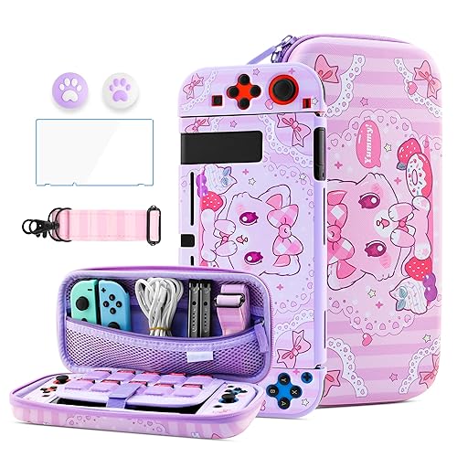 HYPERCASE Cute Cat Switch Case Kit for NS Accessories Storage, with Portable Travel Carrying Bag Pouch, Soft Switch Protective Skin Cover, HD Screen