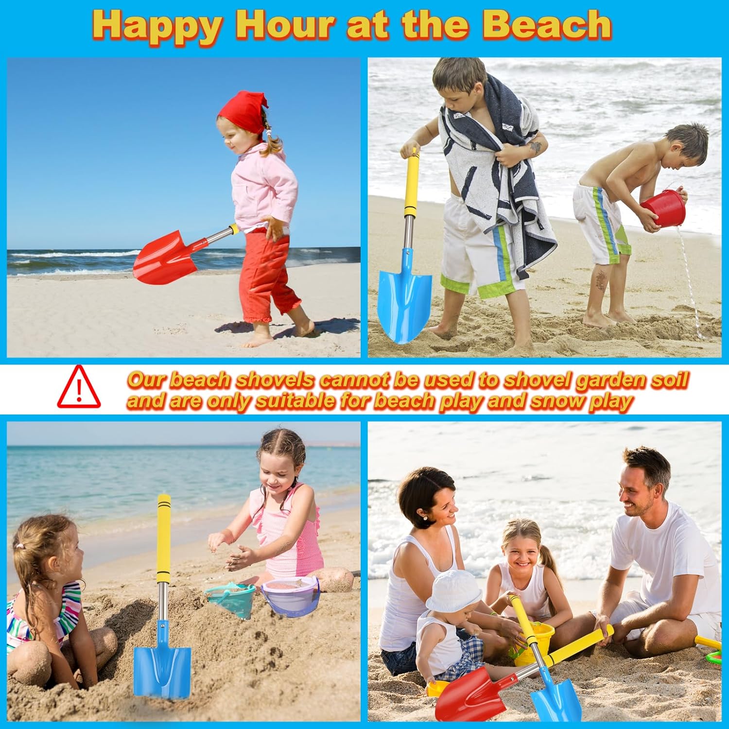 Heavy Duty Beach Shovel, 26in 3PC Thickened Metal Sand Shovel with Stainless Steel Foam Handle Non-Slip Grip Portable Sand Beach Shovel for Outdoor Sand Digging Snow Clearing Beach Activities