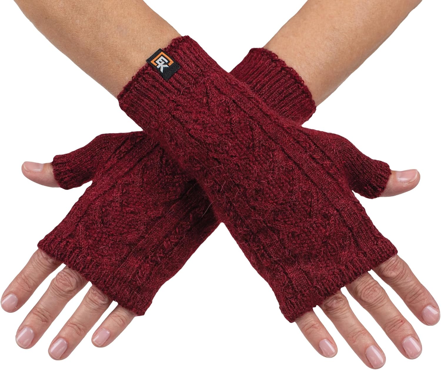 Evolution Knitwear Alpaca Cable Knit Fingerless Mittens - Made in the USA - Super Soft Baby Alpaca - Small