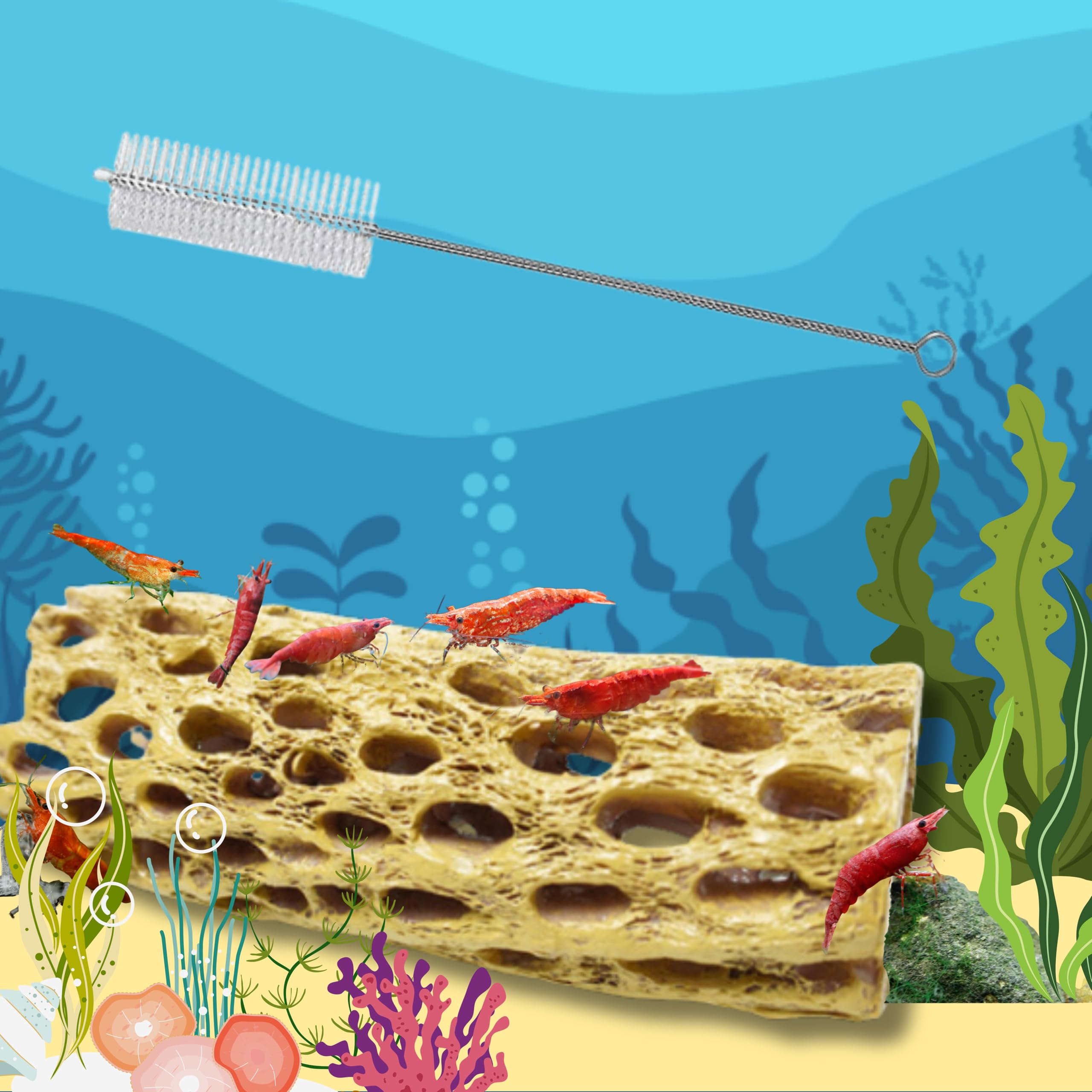 Aquarium Shrimp Cave Hideout with Washing Brush Set, Shrimp Cave Aquarium Tunnel, Shrimps Breeding Hides, Shrimps Shelter and Breeding Supplies,