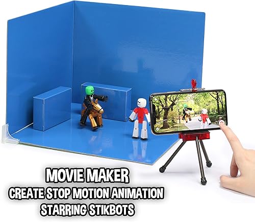 Miniatura 5 de StikBot Zanimation Studio with Pet - Incluye 2, 1 caballo, 1 soporte para teléfono y 1 telón de fondo reversible, en embalaje ecológico