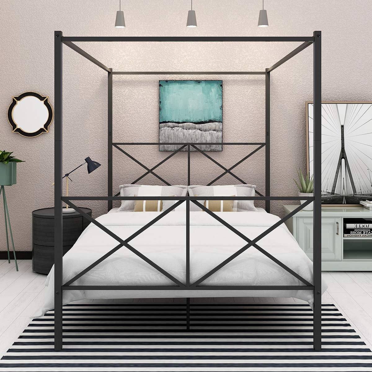 Buy Canopy Bed Frame Metal 4Post Canopy Queen Size Bed