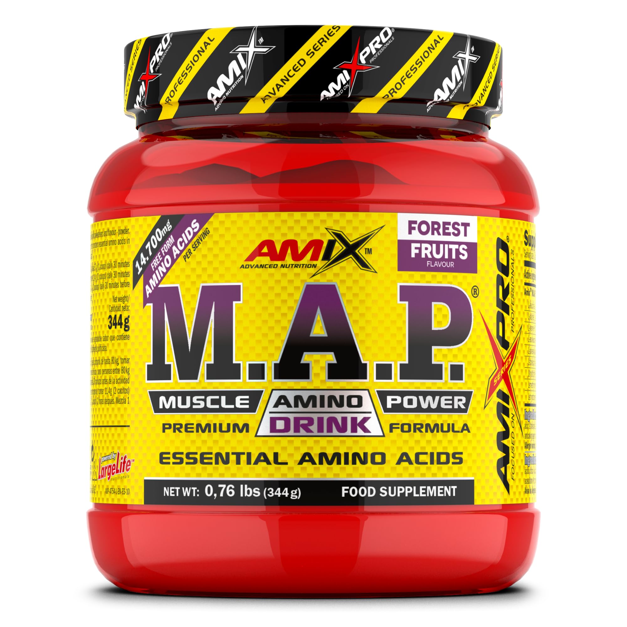 AMIX - Aminoácido en Polvo Muscle Amino Power - Suplemento Alimenticio que Aumenta la Fuerza y la Resistencia Muscular - Sabor Frutas del Bosque - 344 g