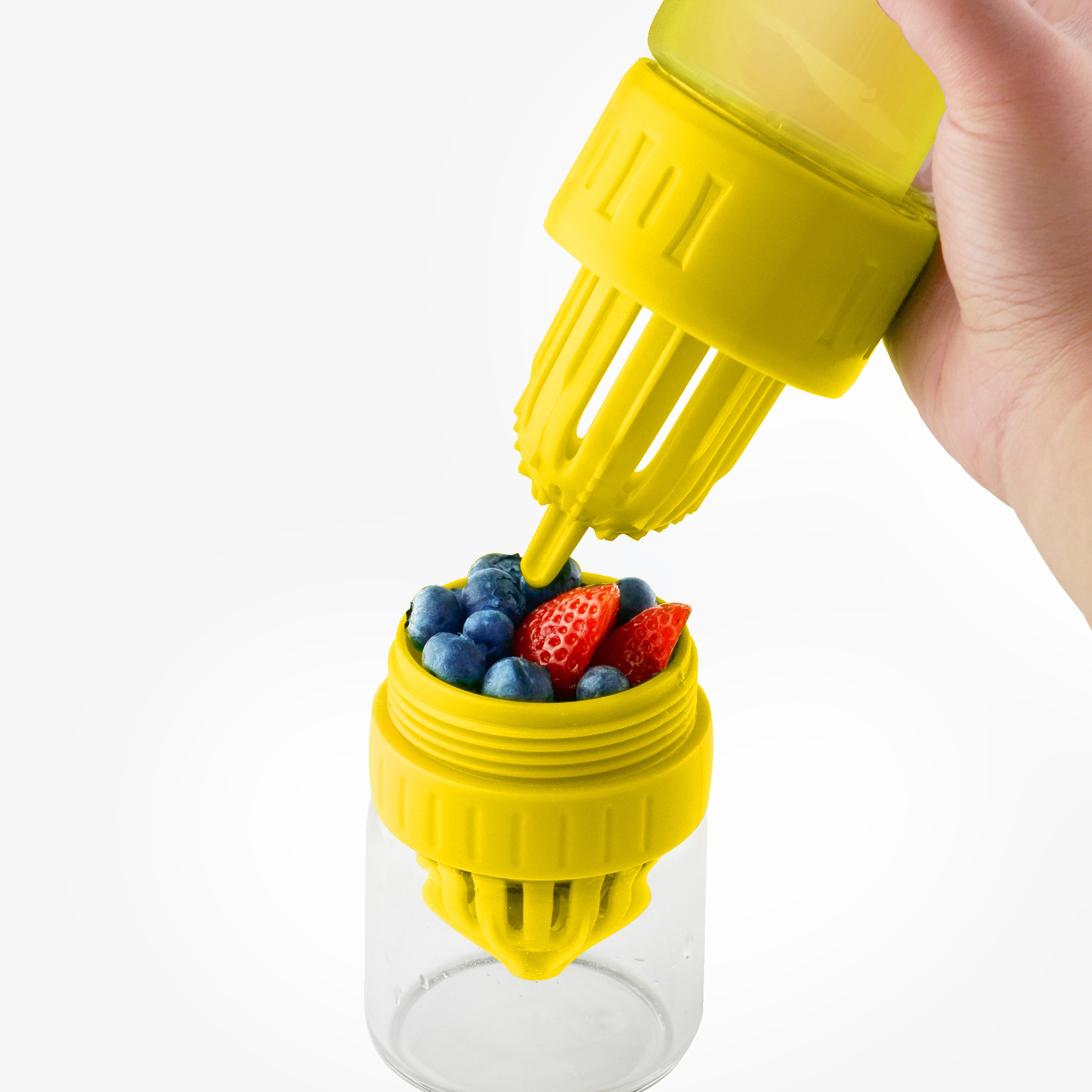 Asobu Revolutionary Twist N' Go Pure kruszarka do owoców i butelka na wodę żółta 600 ml, 7 x 7 x 23 cm