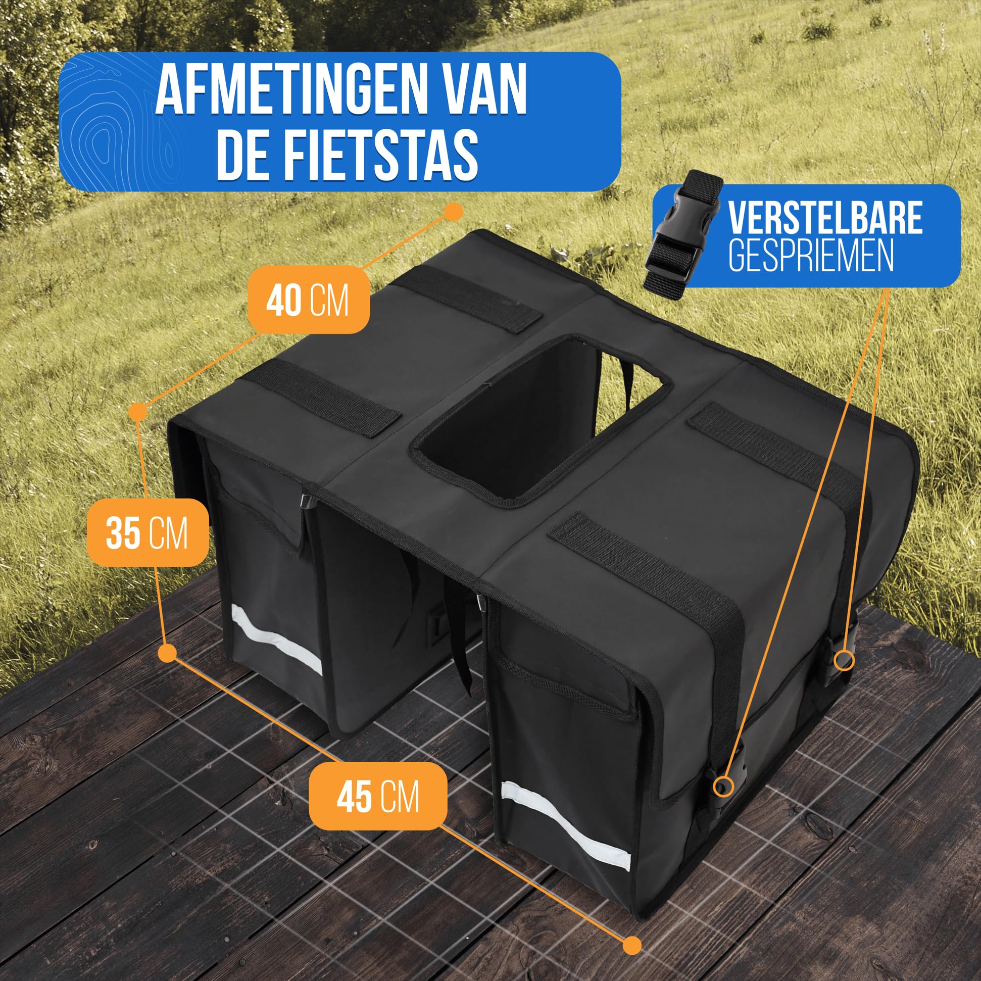 Strex Borsa da bicicletta impermeabile per portapacchi 40 l – doppia borsa – borsa bagagli – nero – con riflettori – bicicletta elettrica