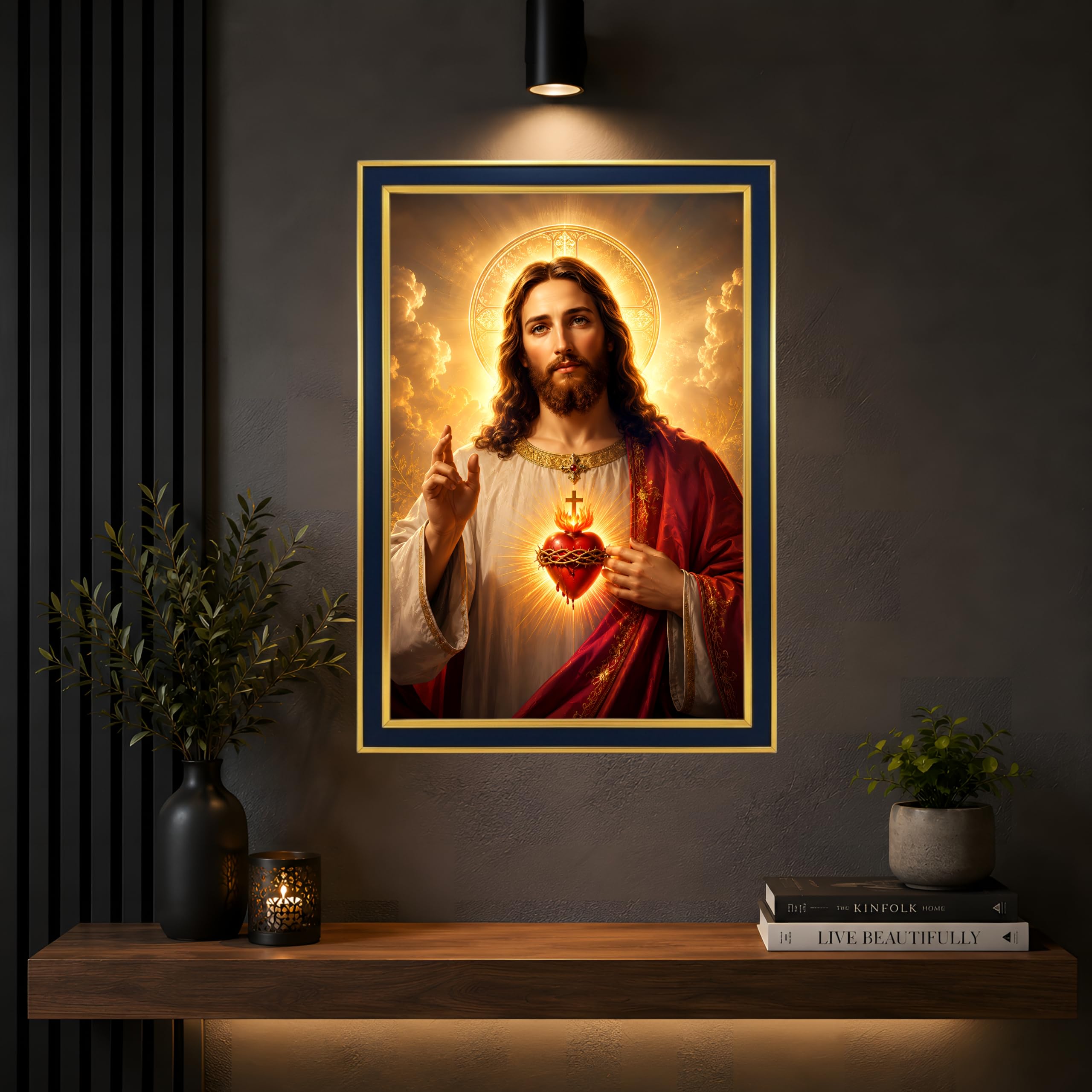 Jesus Christ Sacred Heart Photo Frame - Golden Black -5 Jesus Christ Sacred Heart Photo Frame - Golden Black -5
