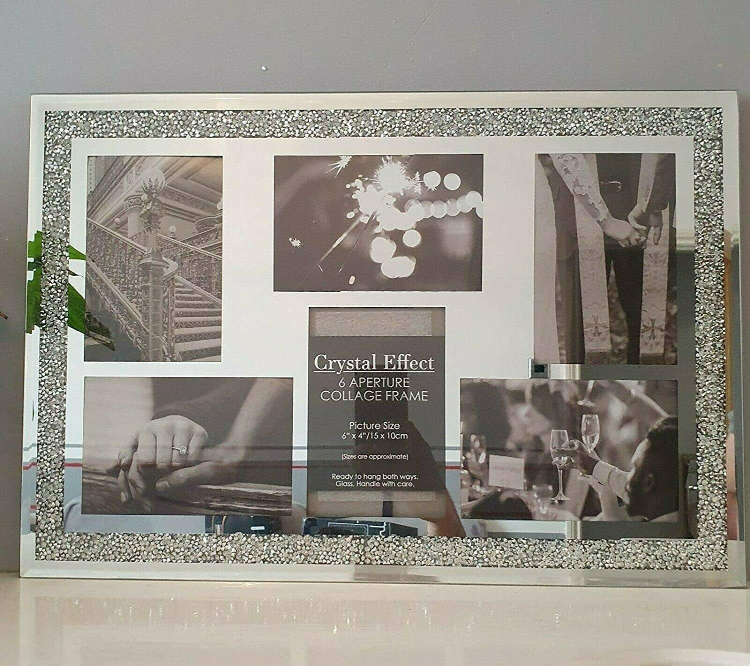 Biznest Crushed Crystals Photo Frame Silver Mirrored Crushed Jewel Crystal Diamante Picture Frame (6 Picture Frame)