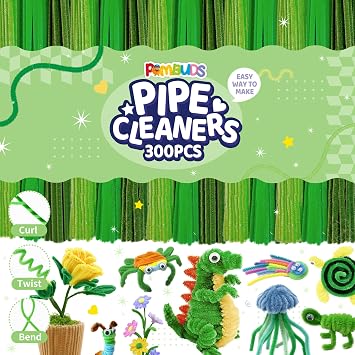 300 Pcs Pipe Cleaners for Crafts 3 Shades of Pink Chenille Stems 6mm x 12in, Fuzzy Sticks for DIY Art Projects, Decorations, and School Supplies Green