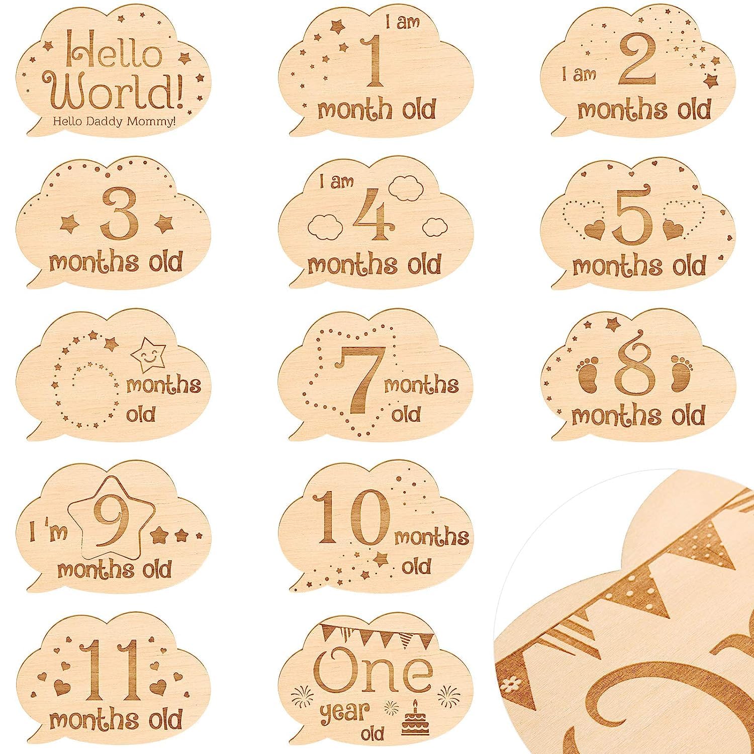 13 Pieces Baby Monthly Milestone Cards Wooden Baby Milestone Sign Baby Gift Sets First Year Growth Cards Newborn Photo Card Props