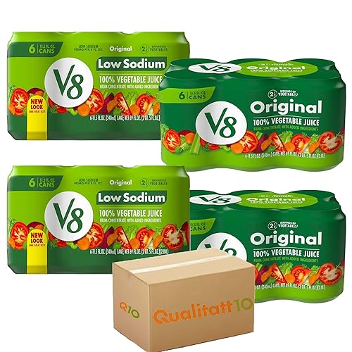 V8 - Paquete de 24 latas originales y bajas en sodio, 100 % jugo vegetal, 11.5 onzas líquidas QUALITATT 10
