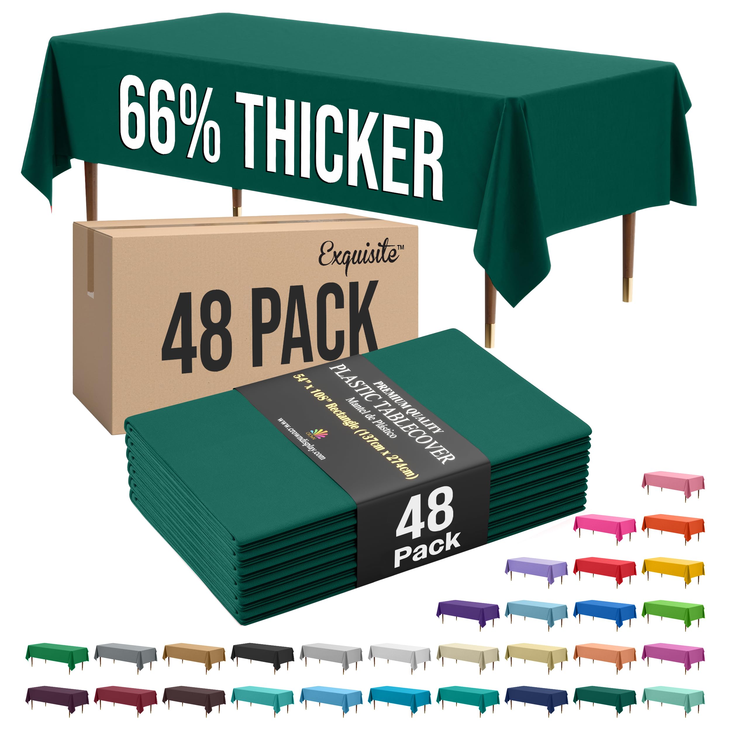 Exquisite 66% Thicker Dark Green Rectangle Tablecloth 54"x108" - 48 Pack