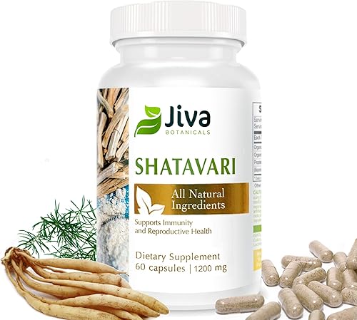 Jiva Botanicals - Cápsulas orgánicas de Shatavari de 1200 mg - Suplemento de extracto de polvo de raíz de Shatavari - Apoyo al equilibrio hormonal