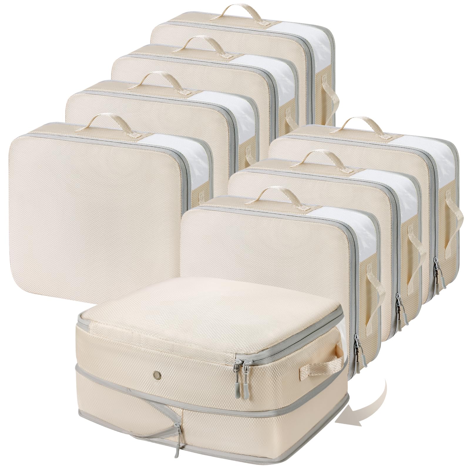 DIMJ Clothes Storage Bag 8 Pack, 19L Compression Storage Bags for Sweater, Closet, Sheet Storage Organizer with Window Handle, Compression Packing Cubes Space Saver Storage Bags with Zipper