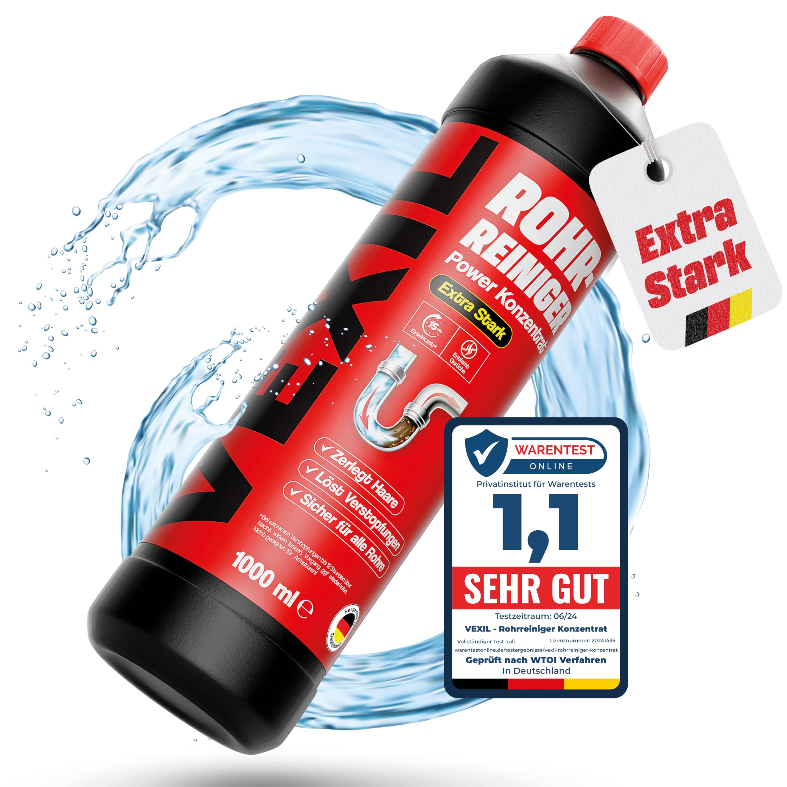 VEXIL Rohrreiniger – Profi Abflussreiniger EXTRA STARK (1 L Power-Konzentrat)