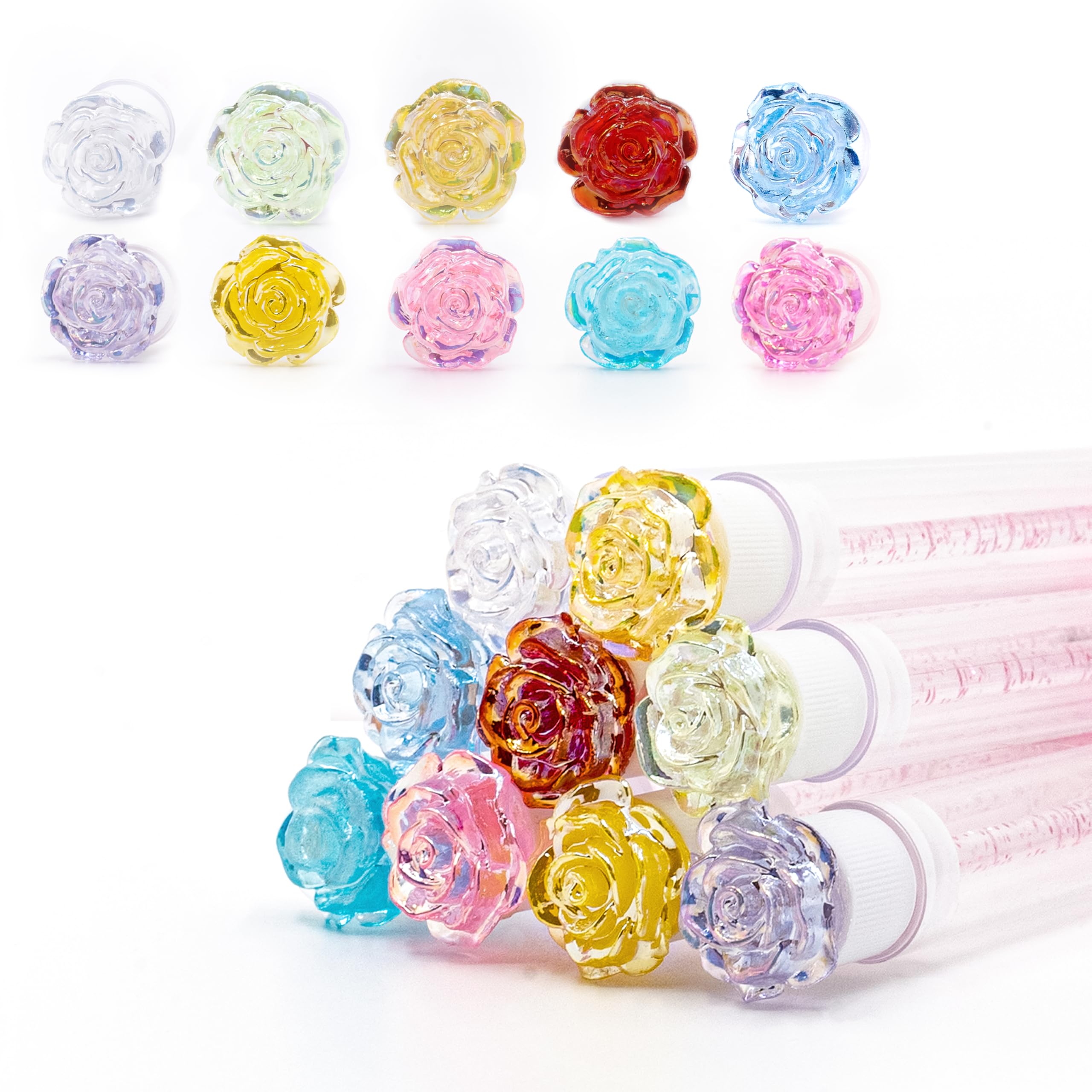 i-Laesh 10Pcs Diamond Disposable Mascara Wands with Tube - Spoolies for Eyelash Extensions, Cleaning & Brow Makeup - Multi-Color Applicator Set (3D