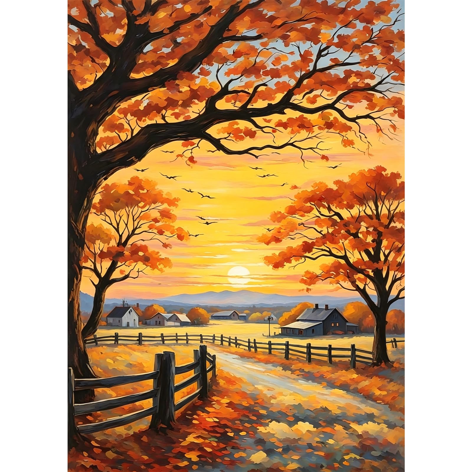 HEIBAGO Autumn Diamond Painting Kits for Adults, 5D DIY Sunset Diamond Art Kits for Beginners Round Full Drill Painting with Diamonds Gem Art for Home Wall Decor Gift 30 x 40cm — image 1