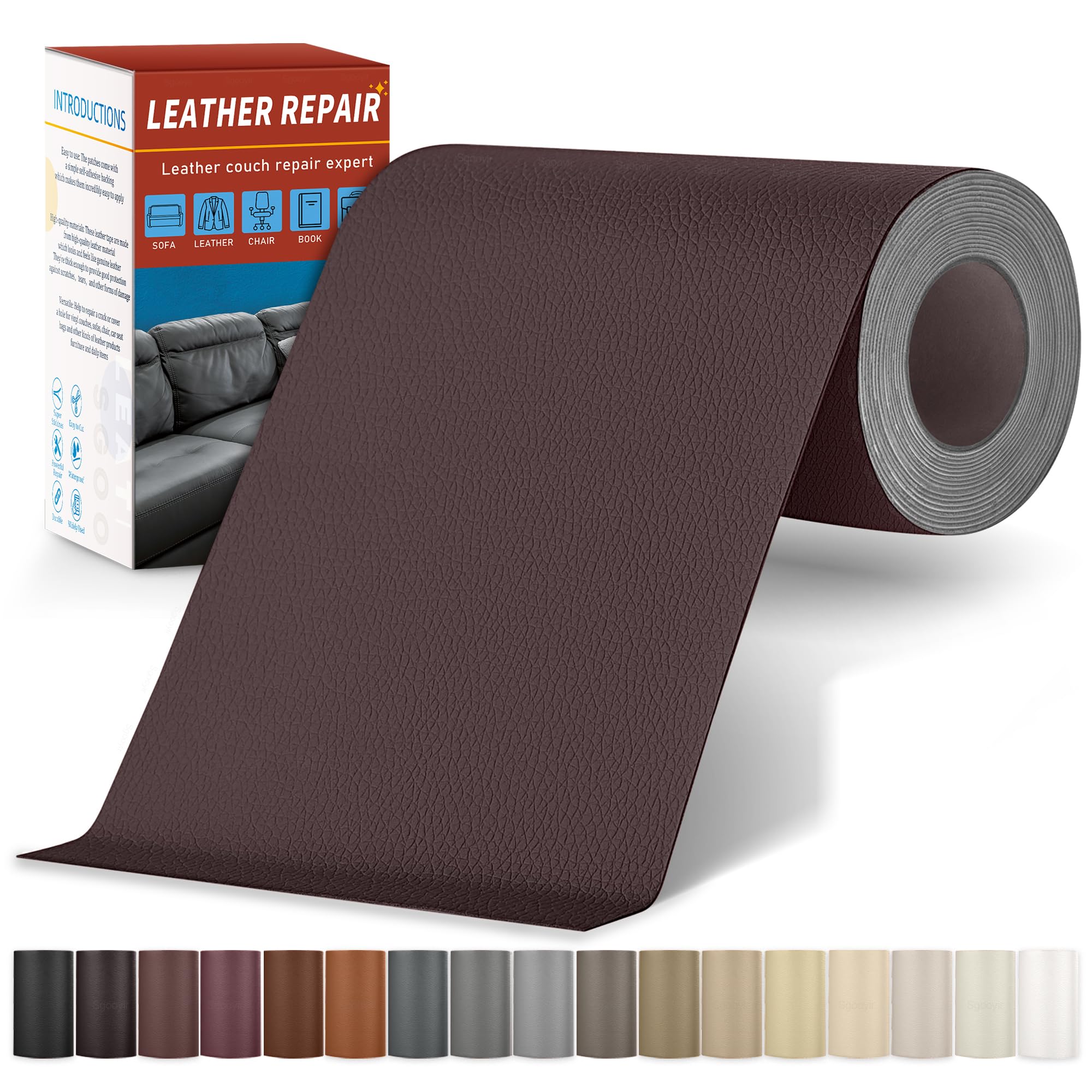 Sgooyir Leder Reparatur Set, Kunstleder Selbstklebend, Kunstleder Reparaturset Flicken Selbstklebend Patch für Autositze, Sofa, Jacken, couch, MöbelV