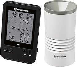 Bresser météo/ pluviomètre Station sans Fil avec capteur extérieur de Professionnel avec Horloge Radio DCF, réveil avec rétroéclairage et Stockage des données de valeurs maximales et maximales