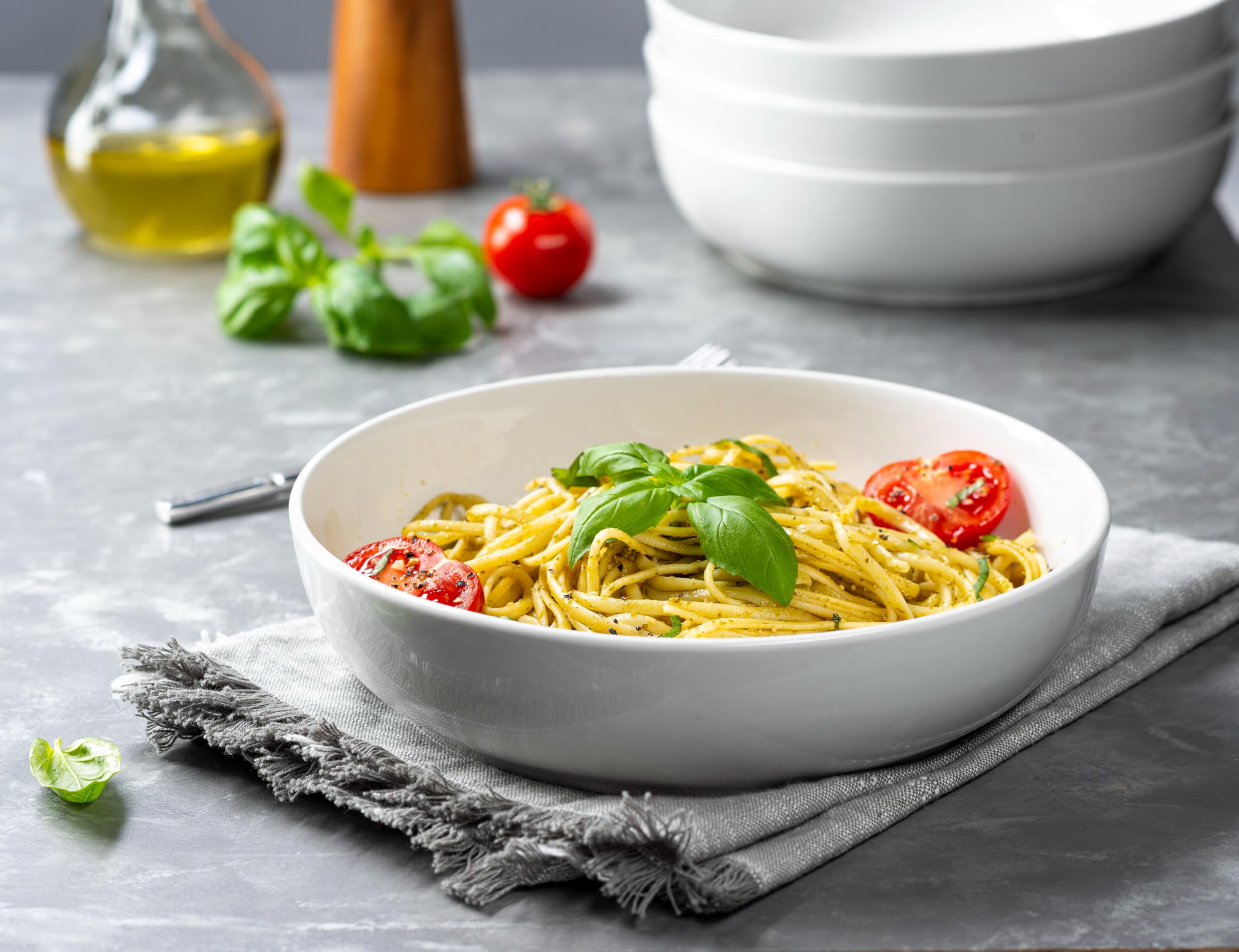 KooK Pastaschüssel, Salatschüsseln, Schüsseln, Servierschalen, Suppe, Keramik, großes Fassungsvermögen, mikrowellen- und spülmaschinenfest, 4 Stück, 1,2 l, Weiß