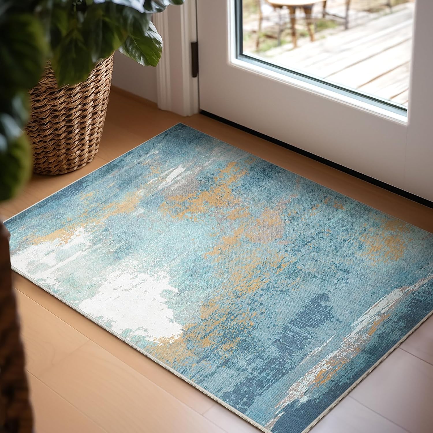 Ashler Abstract Rug, 2x3 Entryway Rugs, Modern Abstract Area Rug for Living Room, Bedroom, Kitchen Dining Room, Office, Blue Home Decor, Non-Slip & Machine Washable Rugs, Carpet Decoration Z-abstract Blue 2' x 3' (Runner)