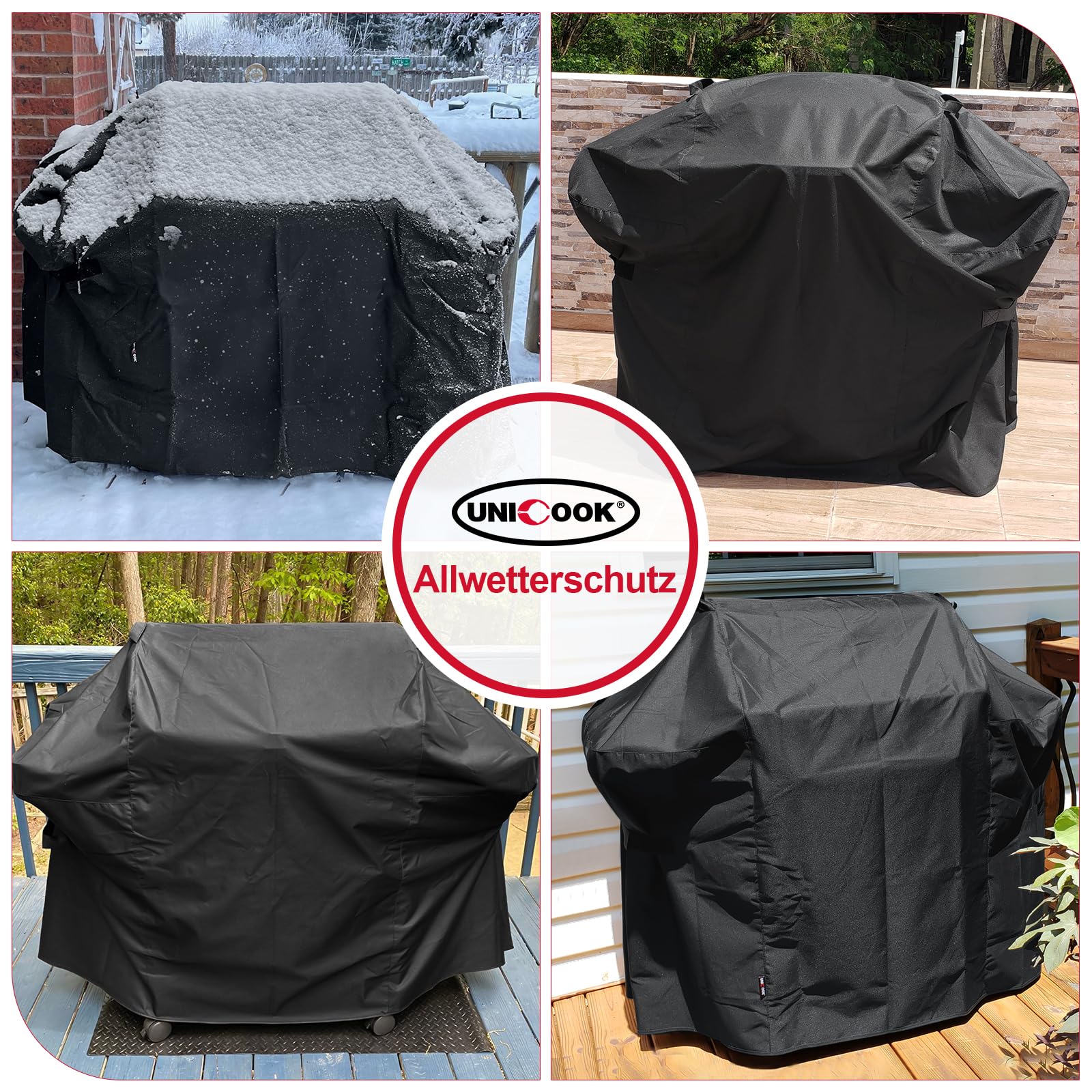 Unicook Grillabdeckung 132 cm - 7106 Grill Abdeckung für Weber Spirit 300, wasserdichte Schutzhülle, Wetterfeste Grillhaube Abdeckplane für E310, E315, E330, 132 x 66 x 108 cm
