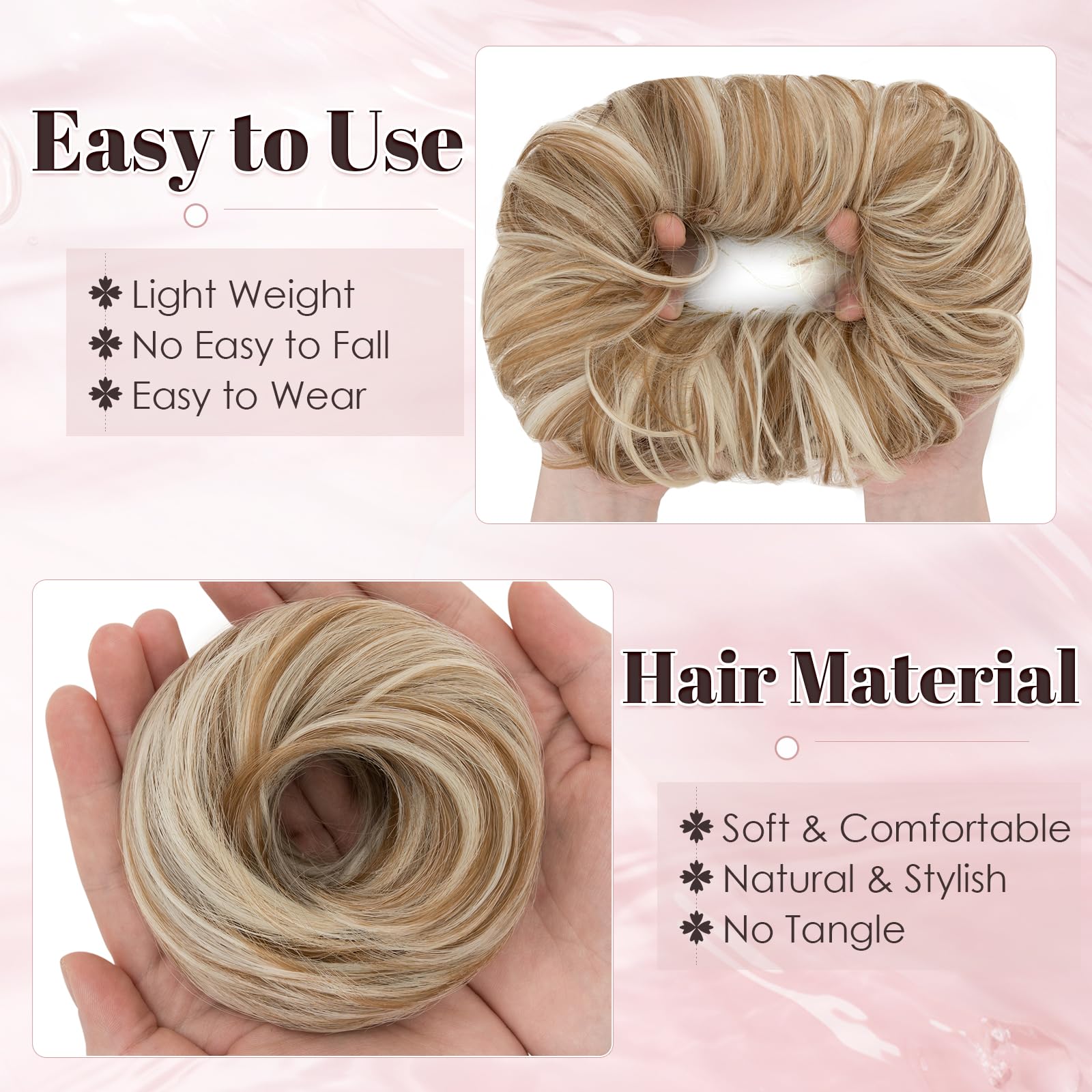 Benehair Messy Bun Hair Scrunchies Curly Hair Pieces Synthetic Ponytail Extensions Sandy Blonde to Bleach Blonde (55g) - Image 4