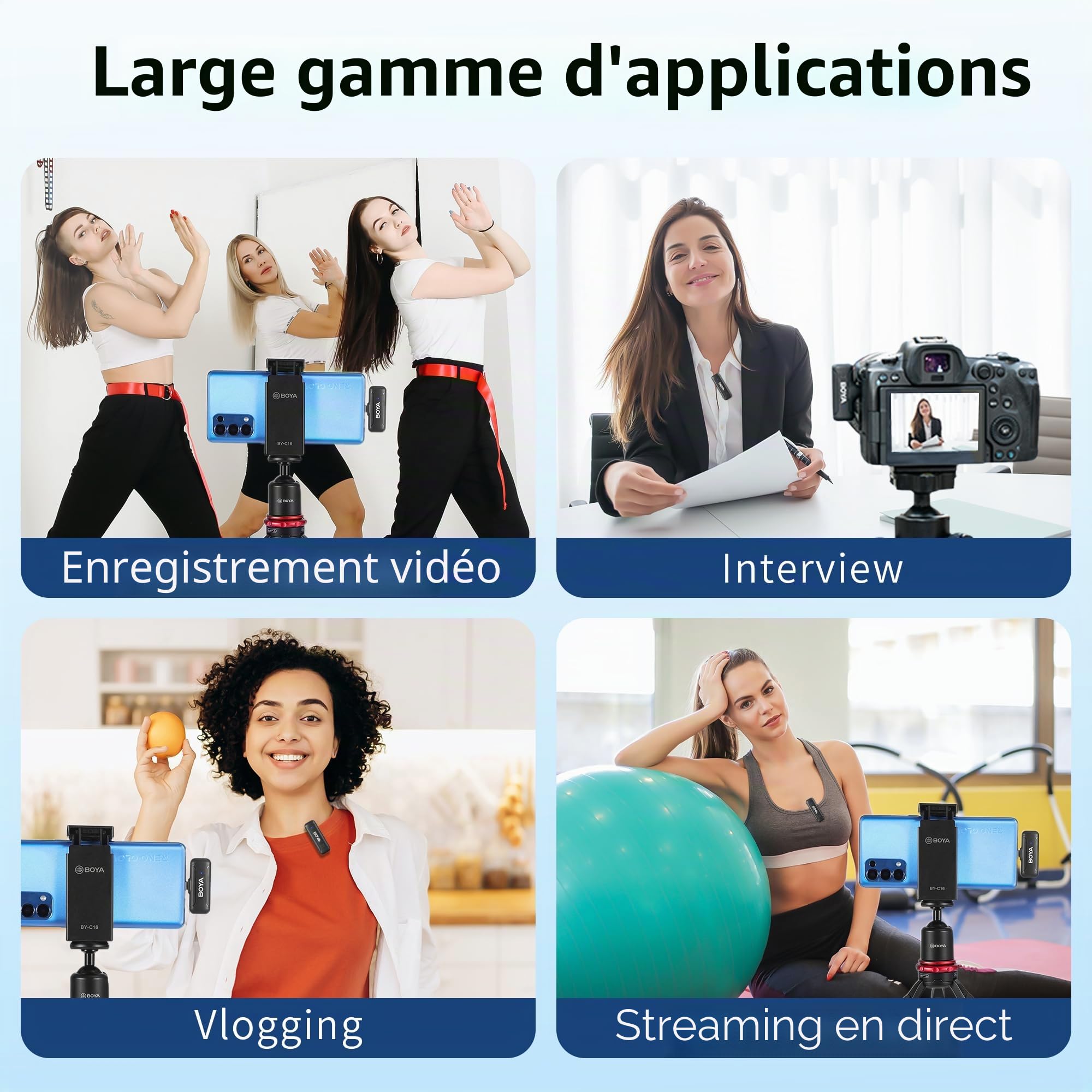 BOYA Micro Cravate sans Fil, Microphone pour Enregistrement VidéO avec RéDuction du Bruit Et Transmission 100 Fur iOS Lightning Devices,BYWM3T-D2