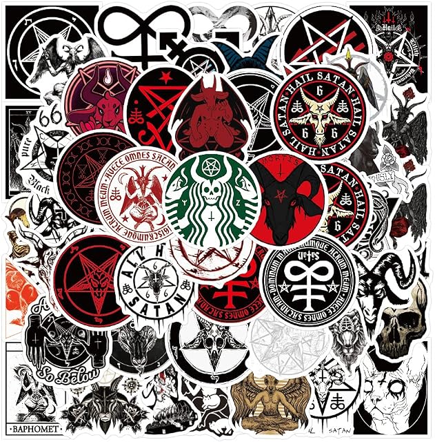 50Pcs Pagan Satanic Magic Astrology Star Stickers Water Bottles Laptop Phone Skateboard Car Computer Pentagram Symbol Stickers Vinyl Waterproof Aesthetic Stickers Pack for Teens Kids Adults Children