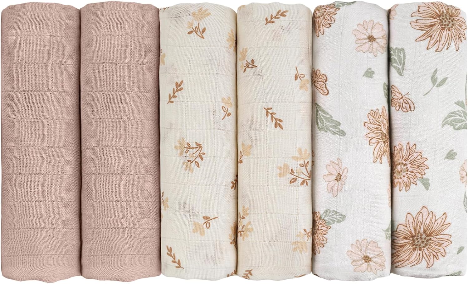 GLLQUEN BABY Receiving Blanket Boy Cotton Muslin Swaddle Blankets Girl Newborn Squares Breathable & Soft Thin Baby Blankets Cloths Double Absorbent Infant Swaddling Wrap - 6 Pack (Sunflower) 6 Pack Sunflower